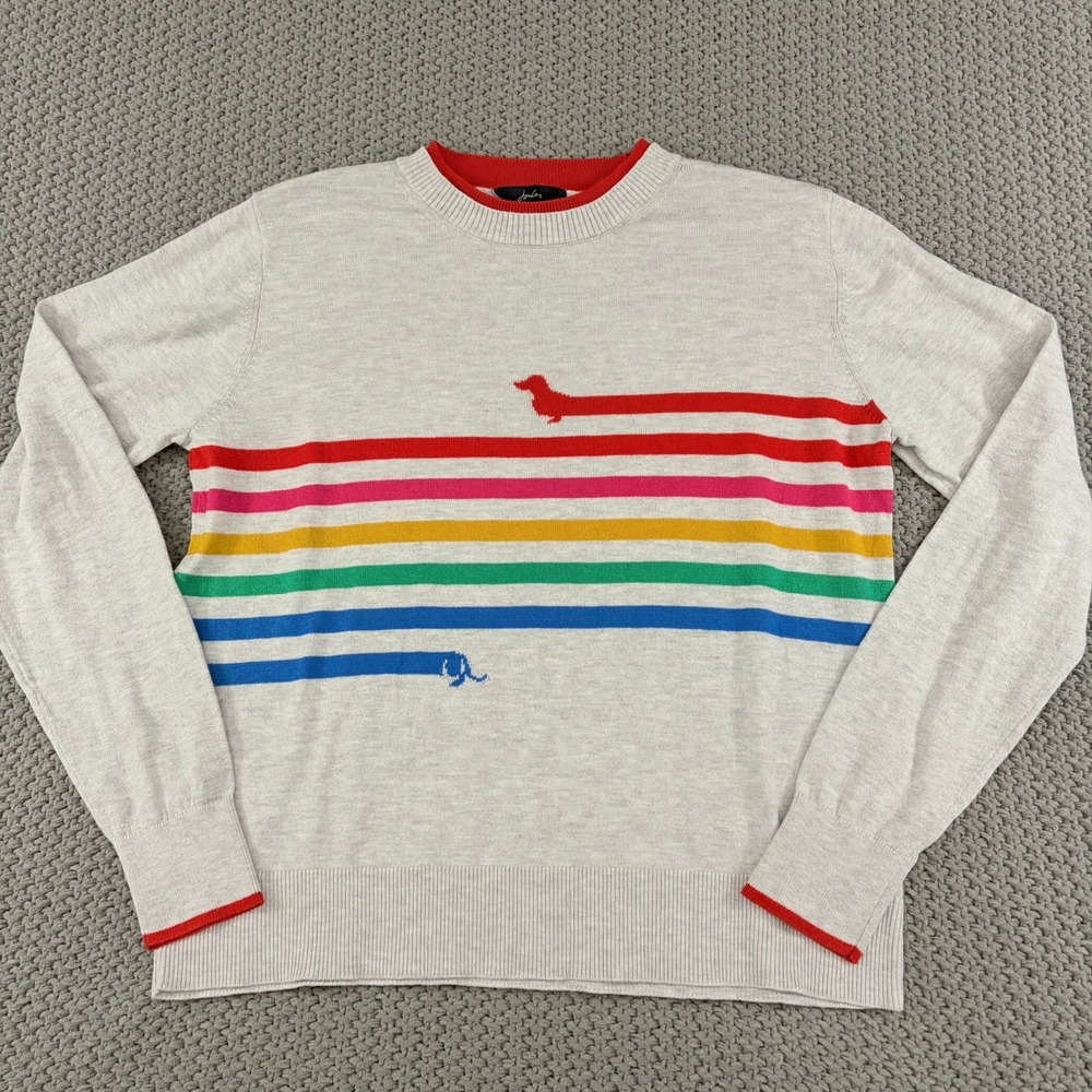 Joules Gray Rainbow Stripe Dachshund Dog Long Sleeve Sweater Womens 8 - Picture 2 of 6